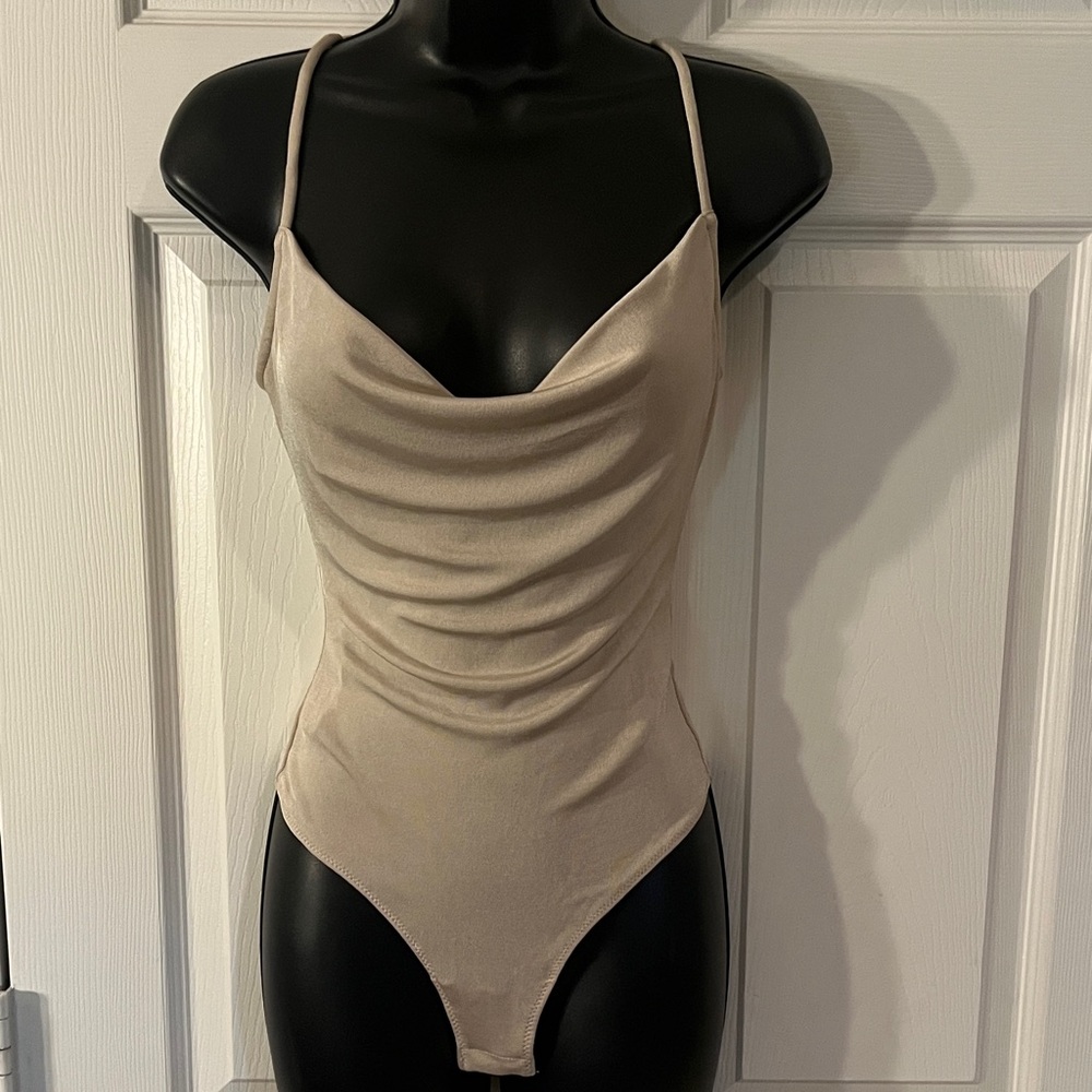 Free People Shimmery Cream Bodysuit, Size Small